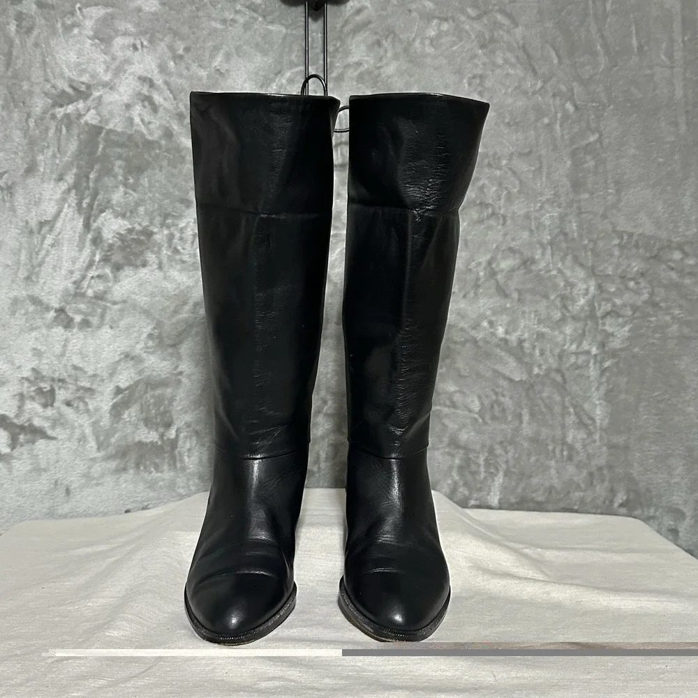 Bruno Magli Black Leather Mid Calf Dress Boots Womens 5.5B Baccara Made In Italy